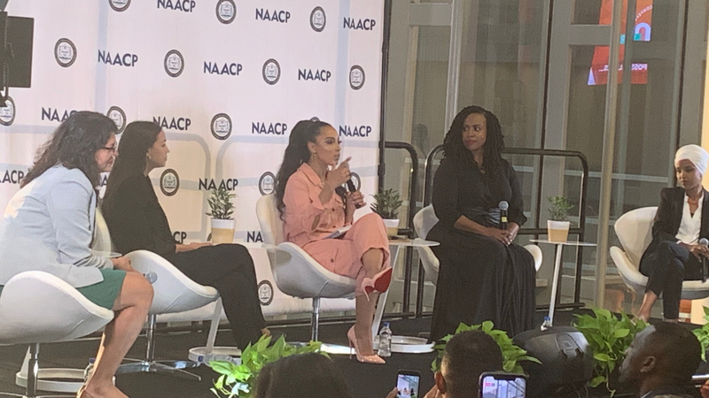 Angela Rye hosts a panel with “The Squad.”